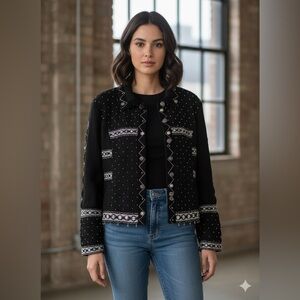 Blue Bayou Black and White Embellished Women's Jacket